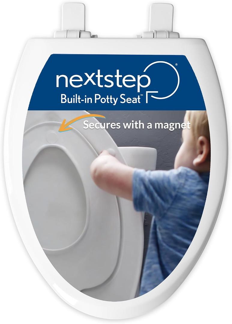 Mayfair NextStep2 Toilet Seat with Built-In Potty Training Seat, Slow-Close, Removable that will Never Loosen, Elongated, White