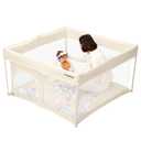 Foldable Baby Playpen 50"50", Out-of-the-Box Ready Playpen for Babies and Toddlers, Portable Play Yard with Breathable Mesh & ASTM F406 Certified (Beige)