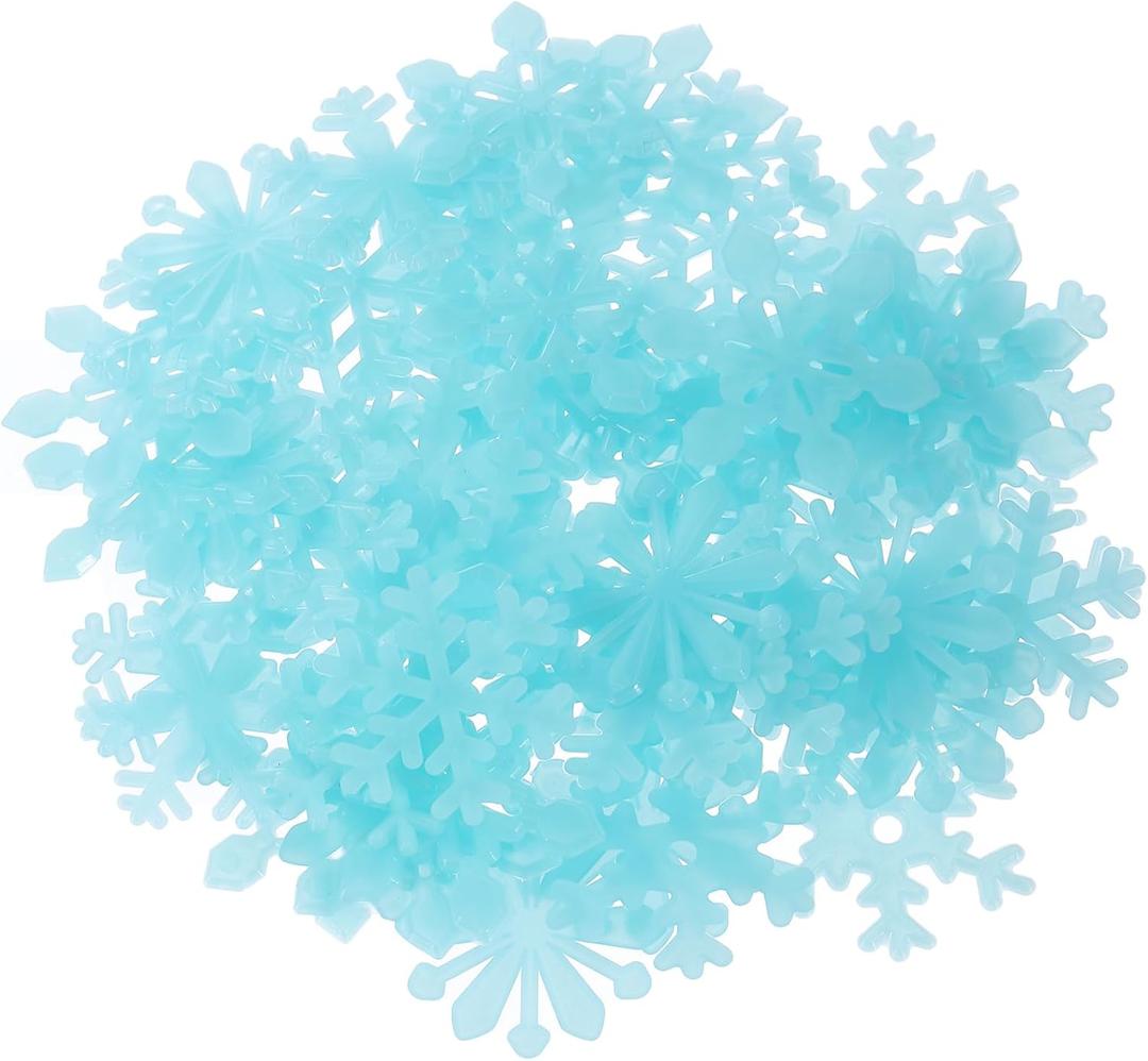uxcell 50pcs Glow in The Dark Snowflake Fluorescent Plastic Wall Stickers Adhesive Murals Decals for Home Art Ceiling Bedroom Wall Decorations, Blue