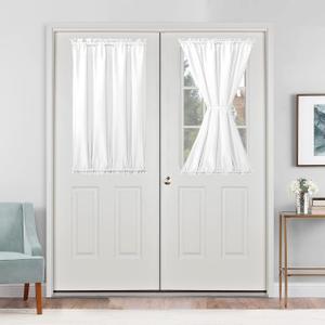 Hiasan French Door Curtains Privacy, Rod Pocket Semi Sheer Front Curtain for Door Window, 1 Panel (White, W 24 inch x L 40 inch)