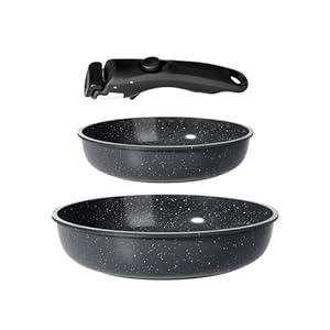 GiPP Ceramic Non Stick Frying Pans Set Removable Handle, Dishwasher & Oven Safe Nonstick Skillets with Detachable Handle, Healthy Cooking Compatible with All Stovetops, PFOA Free, RV Cookware set