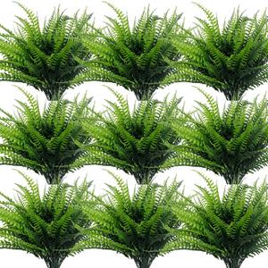 TURNMEON 12 Bundles Fake Ferns Artificial Plants Outdoor 17 Inch Long Length Summer Decor, UV Resistant No Fade Faux Plants Plastic Boston Fern Greenery Flowers for Gardens Patio Yards Porch Decor