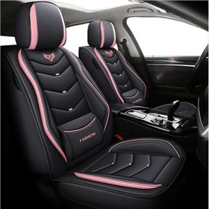 Leather Car Seat Covers,Full Coverage Seat Covers Full Set with Fix Lumber Support,Universal Automotive Seat Covers for Cars,SUVs,Trucks and Sedans (Black&Pink, Full Set)
