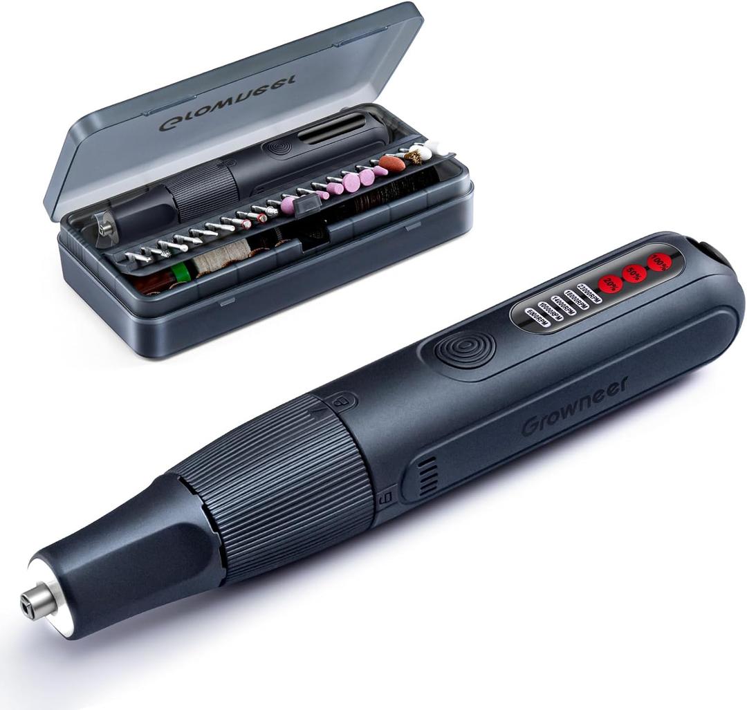 GROWNEER Mini Cordless Rotary Tool Kit, 8V Rechargeable Rotary Tool, 5 Speeds, 117 Pcs Multi-Purpose Power Brushless Rotary Tool with Lights for Polishing, Sanding, Drilling, Engraving, DIY, Pet Nails