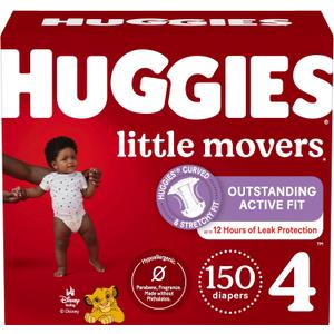 Huggies Size 4 Diapers, Little Movers Baby Diapers, Size 4 (22-37 lbs), 150 Count (6 Packs of 25)