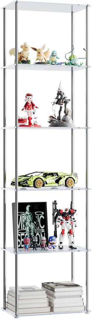 6 Tier Acrylic Transparent Tall Narrow Bookshelf, Display Shelf, Shoes Bags Figures Toys Display Rack, Shelving Unit, Narrow Bookcase Shelf for Bedroom, Living Room, 15.7" W x 9.4" D x 60.6" H