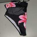 OYOANGLE Women's Floral Sheer One Piece Swimsuits Contrast Sheer Scoop Neck Bathing Suits Hawaiian Swimwear (Medium, Black)