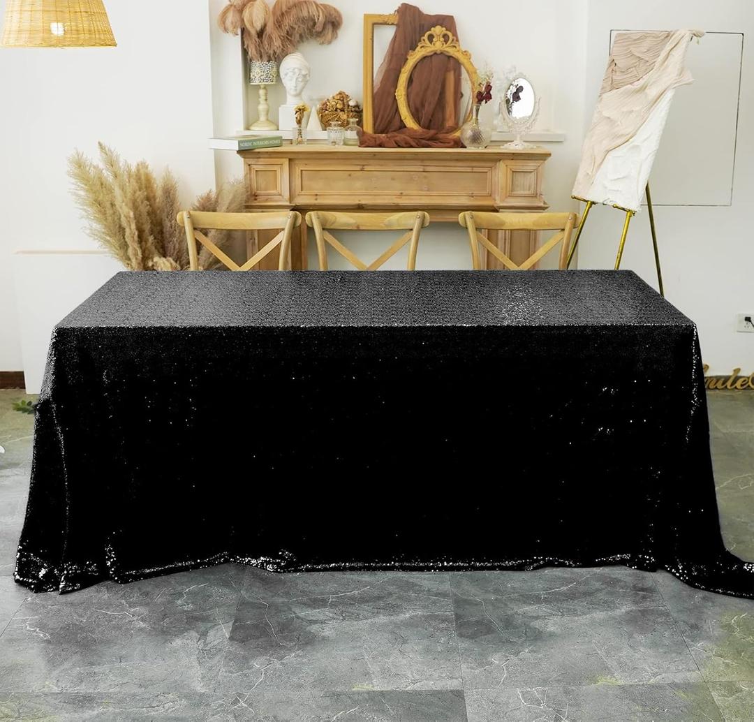 60 x 102 Inch Black Sequin Tablecloth Rectangle Sparkle Table Cover for Wedding Birthday Party Halloween Decoration