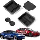 Zanch Tesla New Model Y Juniper & Model 3 Center Console Organizer [Noise-Free, Slide Smoothly] Double Layer Storage Space - Model 3 (2024~2026)/Model Y Juniper Accessories, 4PCS