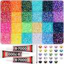 17000Pcs Resin Rhinestones for Bedazzling Crafting, 4mm Jelly Multicolor Bedazzled Rainbow Flatback Gems Set, Colorful Bedazzler Jewel Gemstone for Clothes Crafts Clothing Nail Art with B7000 Glue (Large Pack + 3Pcs Glue, 4mm | Jelly AB mix colors)