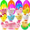 Jumbo 4" Easter Eggs Filled with Windup Toys, 8 Pack Colorful Easter Egg Wind Up Jumping Bunnies and Chicks Hunt Filling Treats Easter Basket Stuffers Easter Party Favors for Kids Boys Girls