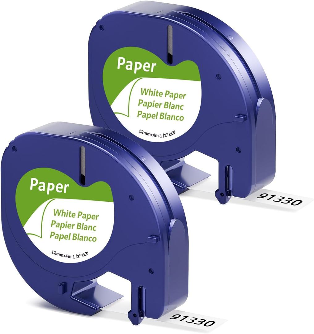 12-Pack Compatible Label Tape for DYMO LetraTag Refills 91330 10697 S0721510, 12mm White Thermal Label Maker Tape, Work with DYMO LetraTag LT-100H LT-100T Plus 200B QX50 XR XM 2000