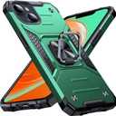 Anqrp Heavy Duty Case for iPhone 13/14 Case with Enhanced Ring Holder Grip Stand, Military Grade Shockproof Rugged Drop Protective Silicone Hard Slim iPhone 13/14 Phone Case Cover, Forest Green