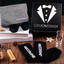 36Pcs Groomsmens Gifts Set of 6,Groom Best Man Groomsmen Proposal Box Gifts,2oz Shot Glasses,Oxford Bags,Black Sunglasses,Bottle Openers,Socks,Wedding Bachelor Party for Groomsmen