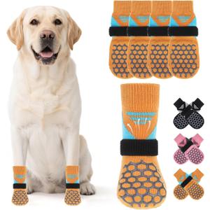 KOOLTAIL Dog Socks Shoes for Hot Pavement, Breathable & Warm Winter Dog Booties to Prevent Licking Paws for Small Medium Large Senior Dogs,Non Slip Grippy Pet Boots & Paw Protectors for Hardwood Floor (Small(4 Pack), Orange)