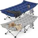 Folding Camping Cot for Adults - 2 Pack Heavy Duty Sleeping Cots with Carry Bag Double Layer Oxford Portable Travel Camp Cots for Outdoor Camp Beach Home Office (Blue Pad & Gray Pad, 2PACK)