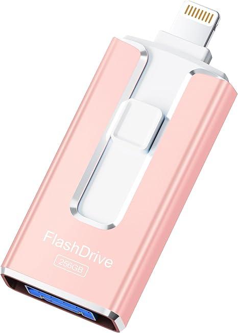 MFi Certified 256GB Flash Drive for iPhone iPad, Photo Stick for External Memory Storage, Easily Back Up and Save Photos Videos, USB Memory Stick Thumb Drive for iPhone/iPad/Android/PC (Blue, 256GB)