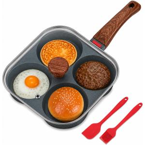 BASECENT Egg Pan - Nonstick 4-Cup Frying Pan - Healthy Aluminum Omelette Skillet for Fried Eggs, Pancakes, and Breakfast - Compatible with Gas & Induction Cooktops