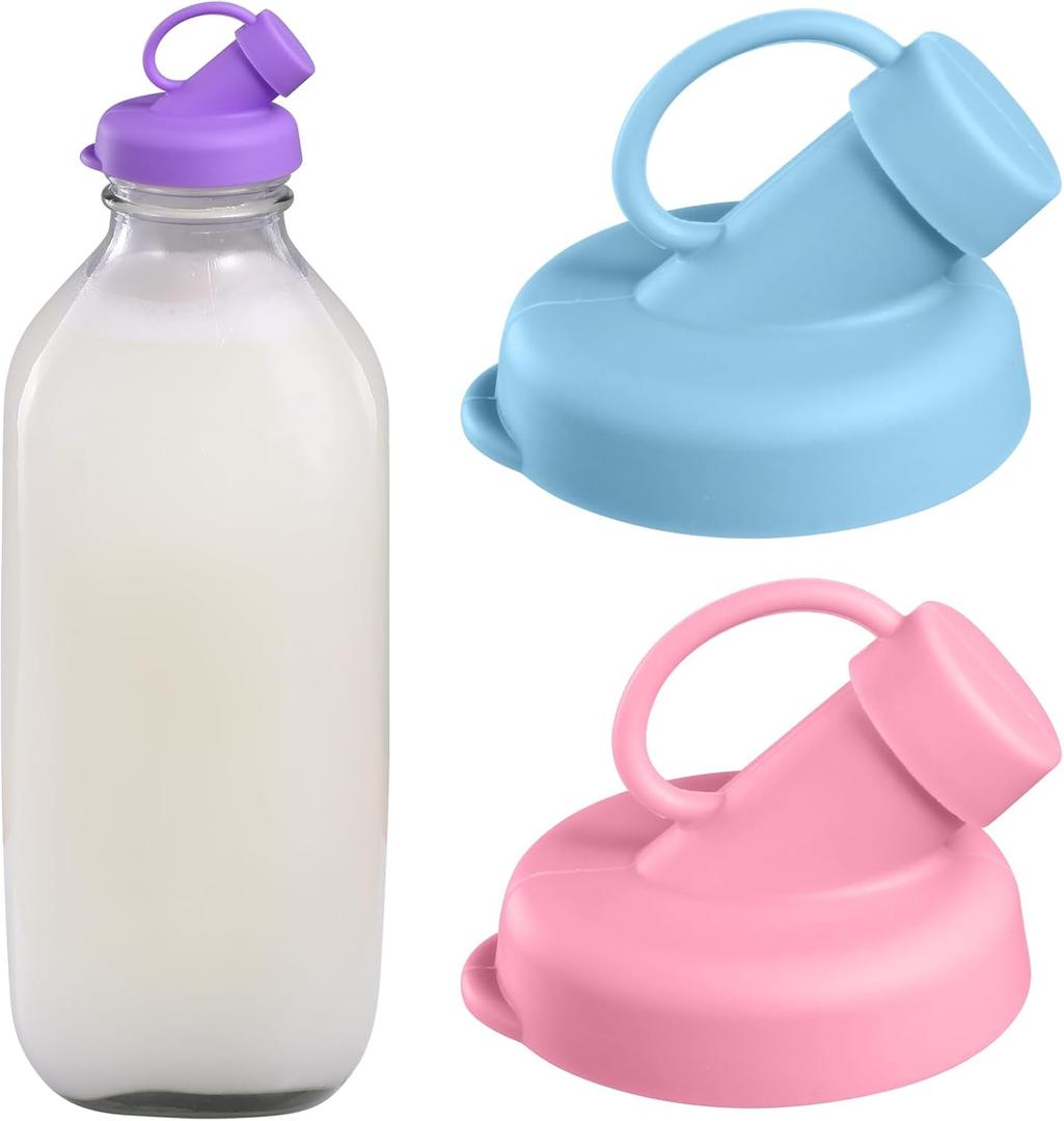 Silicone Glass Bottle Replacement Caps,48mm Diameter Pour Spout Lids, Replacement Lids Fit Stanpac & Libbey & Stock Your Home & The Dairy Shoppe, Reusable and easy to clean bottle caps (2 Pack)