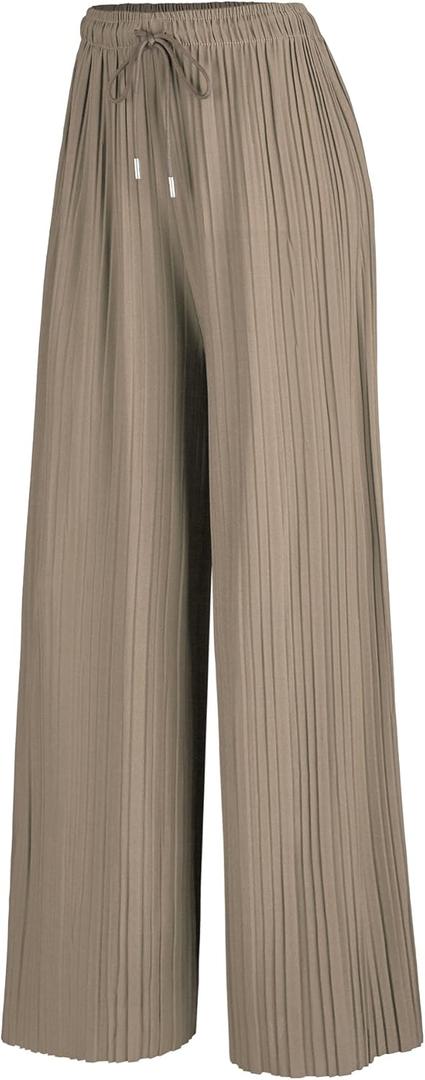 Made By Johnny Women's Pleated Wide Leg Palazzo Pants with Drawstring (X-Large, Wb1484_khaki)