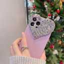 Glitter Case for iPhone 15 6.1, Cute Sparkle Shiny Bling Phone TPU Bumper Cover with Girly Bling Diamond Rhinestone, 3D Aesthetic Heart Gems Case for Women Girls (Purple)