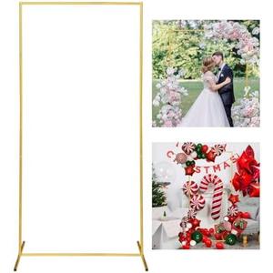 SPRITE DISPLAY Gold Wedding Arch Backdrop Stand, 6.6FT*3.3FT Square Balloon and Flower Metal Frame for Ceremony, Anniversary, Party, Baby Shower Photo Booth Decoration