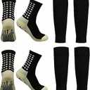 1 Set Anti-Slip Grip Soccer Socks with Shin Guard Sleeves, Sports Athletic Socks for Men Women