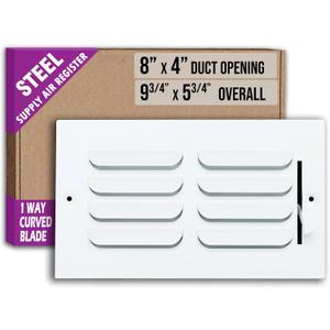 Fits 8x4 Duct Opening 1 Way Fixed Curved Blade Air Supply Diffuser by Handua | Register Vent Cover Grille for Sidewall and Ceiling | White | Outer Dimensions: 9.75" X 5.75"