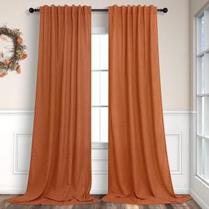 Faux Linen Semi Sheer Extra Wide Room Divider Curtain with Flexible Curtain Track, Light Filtering Privacy Drapes for Window Sliding Glass Door, Living Room Bedroom, Sunset Orange,100"W x 84"L,1 panel