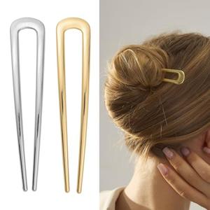 COZYISLE 1PC 4.5" Silver Metal U Shaped Hair Pins, French Hair Forks for Thick Hair, Polished Hair Accessories for Buns - Lyalis Inspired
