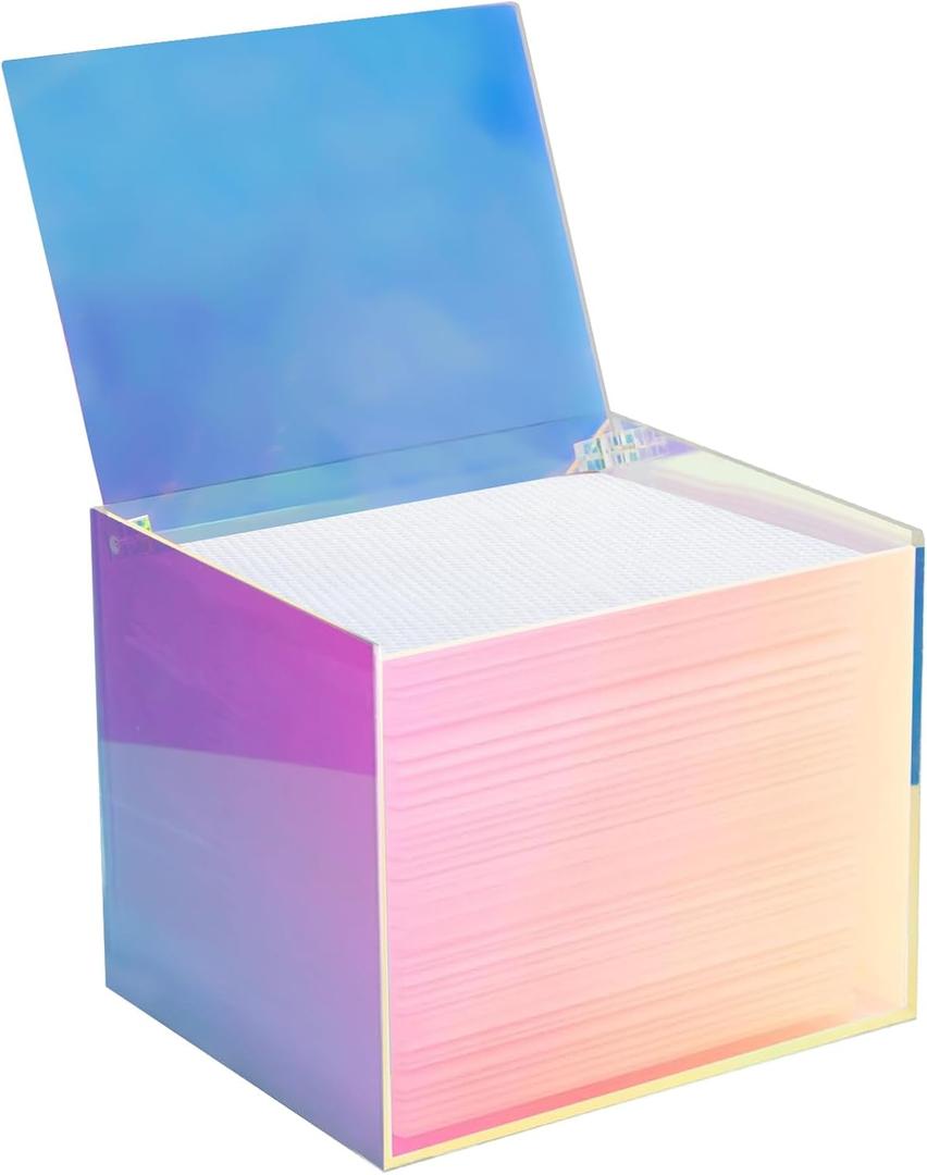 Watpot Disposable Face Towel Storage Box Compatible with Facial Towel XL, Acrylic Disposable Face Towelette Holder Container, Rainbow
