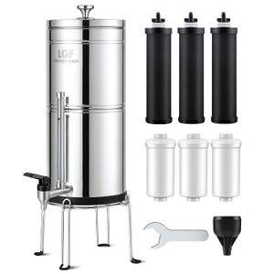 LCF 𝐒𝐢𝐥𝐯𝐞𝐫 𝐈𝐨𝐧𝐬 Enhanced Gravity Water Filter System, Reliable Alternative to Berkey Water Filter System, NSF/ANSI 42&372 Standard, Reduces 99% Chlorine, 6 Filters, Water Level Spigot, 3Gal