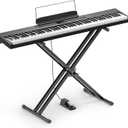 Donner DEP-05 Digital Piano 88 Key Semi Weighted Velocity-Sensitive Keyboard, Portable Electric Piano Keyboard Set with Detachable X-shaped Stand Pedal Stickers, Gifts for Beginners Women Girls, Black, Compact
