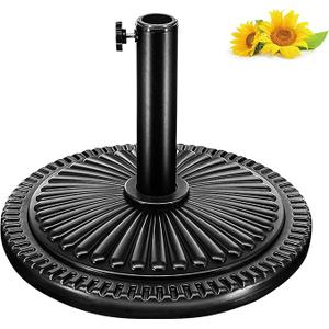 FRUITEAM 26.5lbs Umbrella Base, 15" Heavy Duty Patio Market Round Base Outdoor Table Umbrella Deck Porch/Yard/Pool Living Stand, Fits Standard Pole Sizes, Black