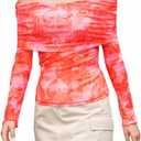 ZAFUL Women's Sexy Off The Shoulder Mesh Tops Sheer Stretchy Shirts Party Going Out Blouse (Red, M)