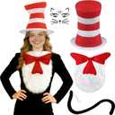 Vermeyen 4Pcs Cat costume Striped Top Hat Bow tie Tail Accessories Set Adult Halloween Cosplay