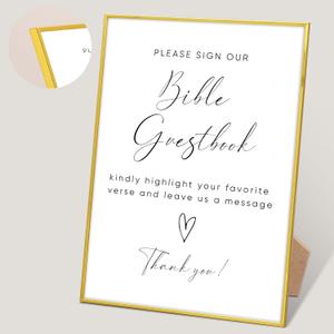 Please Sign Our Guestbook Sign, Bible Guest Book Wedding Sign, Engagement Party Desk Decor for Bridal Shower and Wedding Reception, Gold Frame Wedding Signs with Stand, Wedding Party Favors,2