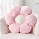 Pink Flower Pillow, Cute Decorative Flower Shaped Throw Pillow with Faux Rabbit Fur, 14.9" Soft Flower Plush Throw Pillow Floor Pillows Room Dcor for Bedroom Living Room
