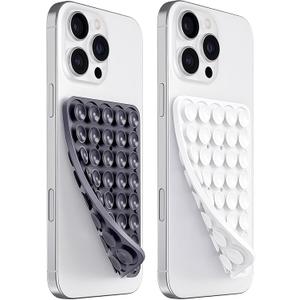 LvShuLiangPin Anteel 2 Pack Silicone Suction Cup Phone Case Mount Double Sided, Hands-Free Strong Grip Silicone Phone Holder, Non-Slip Phone Accessories for Selfies and Videos (Black&White)