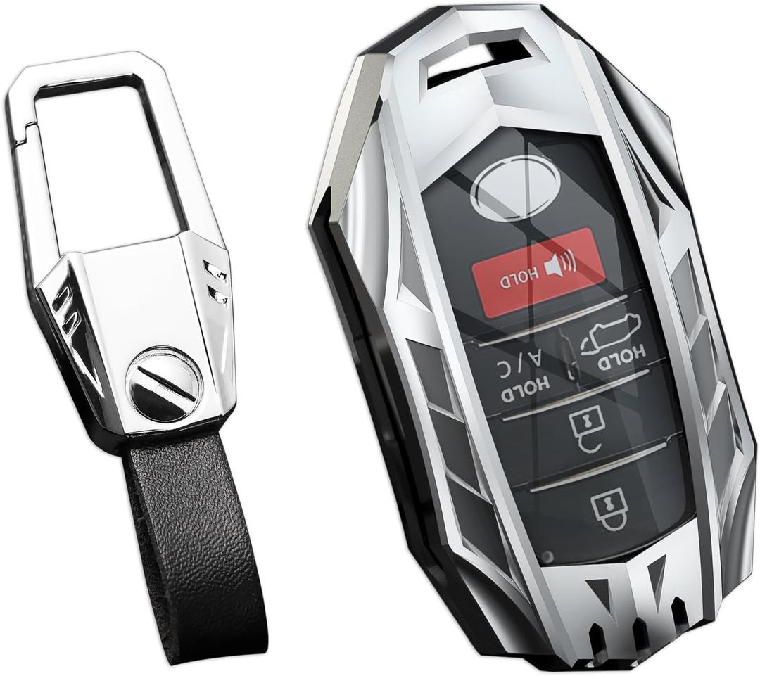 for Toyota Key Fob Cover,Keychain,Zinc Alloy Protection Car Key Shell Case Compatible with Toyota Holder Smart Remote Keyless Entry Keyshell Accessories(Silver)