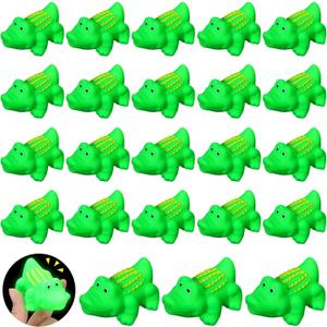 24 Pcs Mini Rubber Crocodile Baby Bath Toys for Girls Boys Luminous Squeaky Alligator Bathtub Toys Glow in The Dark Floating Alligator Light up Crocodile for Summer Pool Shower Beach Birthday Party