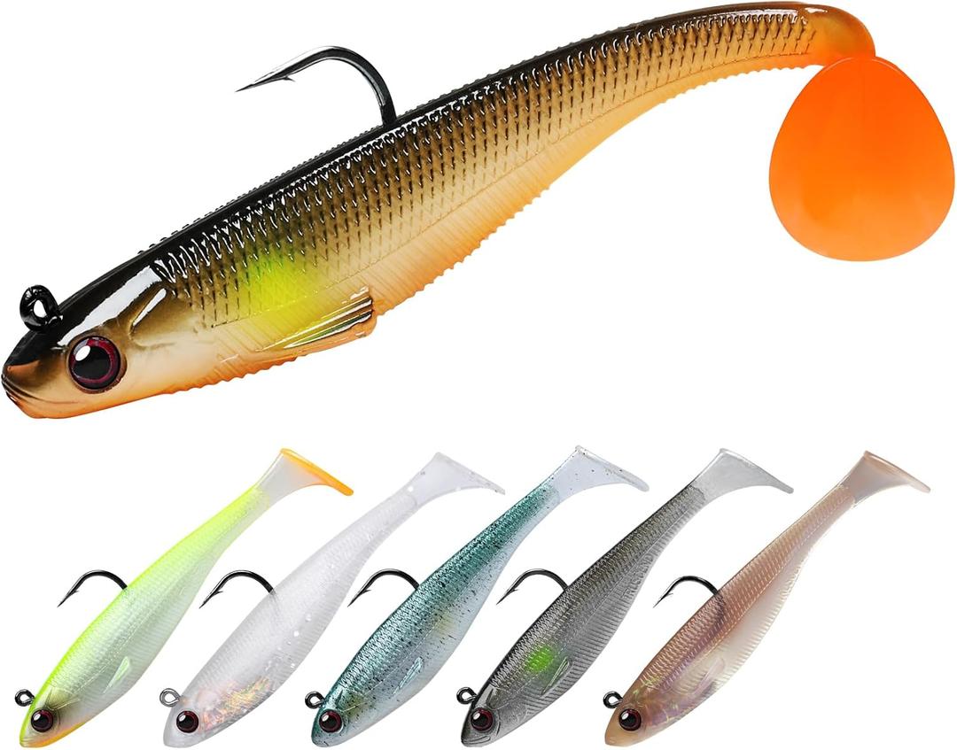 TRUSCEND Easy Catch Pre-Rigged Soft Lures, Unique Vibrating Swim Action and Trembly Sinking Move for More Bites, Amazing Soft Swimbait for Family Fishing, Fishing Lures for Bass Trout Crappie Walleye (3.5",0.45oz)