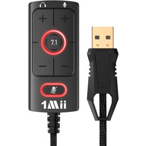[Upgrade] 1Mii USB Sound Card, 3.5mm Jack Audio Adapter - Virtual 7.1 Surround Sound - USB Adapter for Desktop/Laptop/Game Equipments, External Sound Card No Drivers Needed Plug and Play