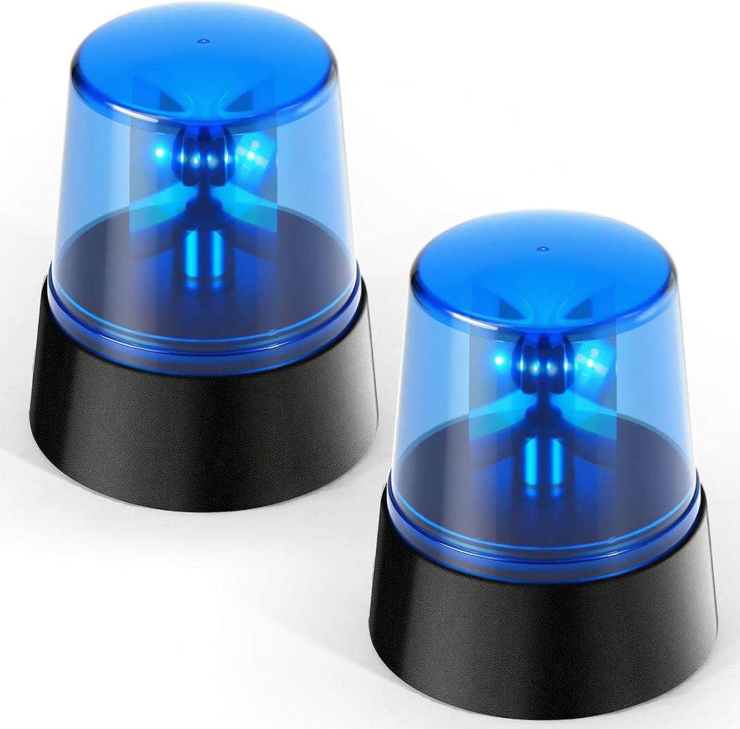 2Pcs Blue Rotating Strobe Light, Battery Operated 360 Degree Rotating Light, Disco Bar Party Decorative Light