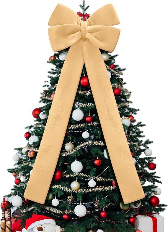 Giegxin 16 x 56 Inch Christmas Extra Large Velvet Bows Christmas Plush Bow Tree Toppers Xmas Tree Decorations for Xmas Holiday Party Car Wreath Wedding Baby Shower Bridal Shower Home Decor (Gold)