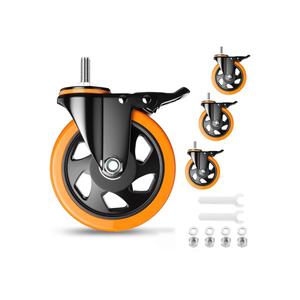 5 Inch Caster Wheels, Threaded Stem Casters Set of 4 Heavy Duty, Swivel Casters 1/2"-13 x 1 (Screw Diameter 1/2", Stem Length 1"), Safety Dual Locking Industrial Casters, Wheels for Cart, Furniture