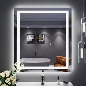 LOAAO 32"X36" LED Bathroom Mirror with Lights, Anti-Fog, Dimmable, Backlit + Front Lit, Lighted Bathroom Vanity Mirror for Wall, Memory Function, Tempered Glass, ETL Listed