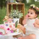 2 x JeVenis Wildflower Cake Toppers Wild One Flower Cake Decor First Birthday Cake Toppers for Floral Wild One Birthday Party Decoration Supplies (Golden 2)