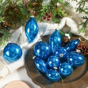 Soulchen 12 Pcs Blue Mercury Glass Christmas Ball Ornaments Set 2.36-3.15 Inch Vintage Hanging Christmas Tree Decorations Mercury Decor for Xmas Tree Retro Holiday Decoration