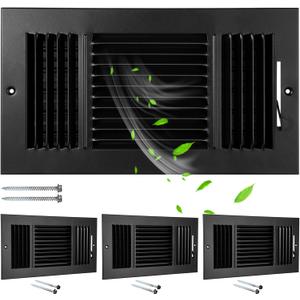 Wesiti 4 Pcs 12 x 6 Inch Vent Covers for Home Ceiling HVAC Sidewall Air Register 3 Way Vents Wall Register Solid Steel Manual Adjuster for Home Bathroom Toilet Office(Black)
